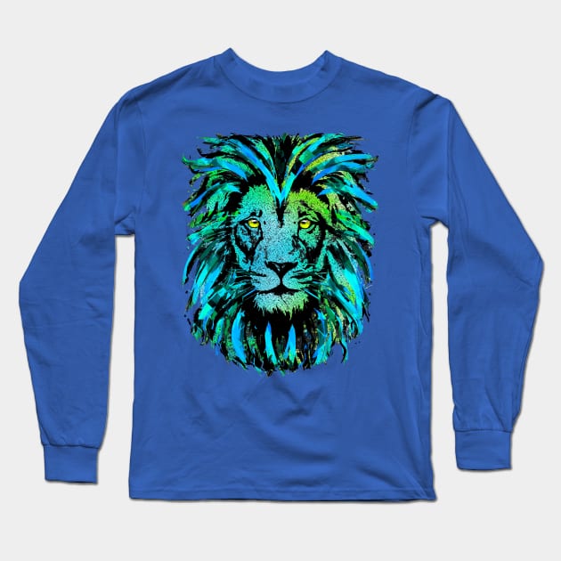 Bluish Grey Lion Head - Lion Portrait - Tigazprint Long Sleeve T-Shirt by BigWildKiwi